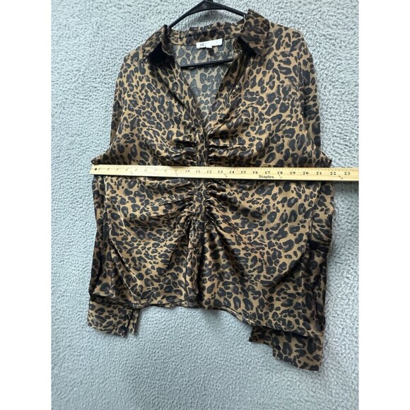 DR2 Blouse Womens XL Brown Black Button Up Long Sleeve Animal Print Satin - Picture 3 of 10